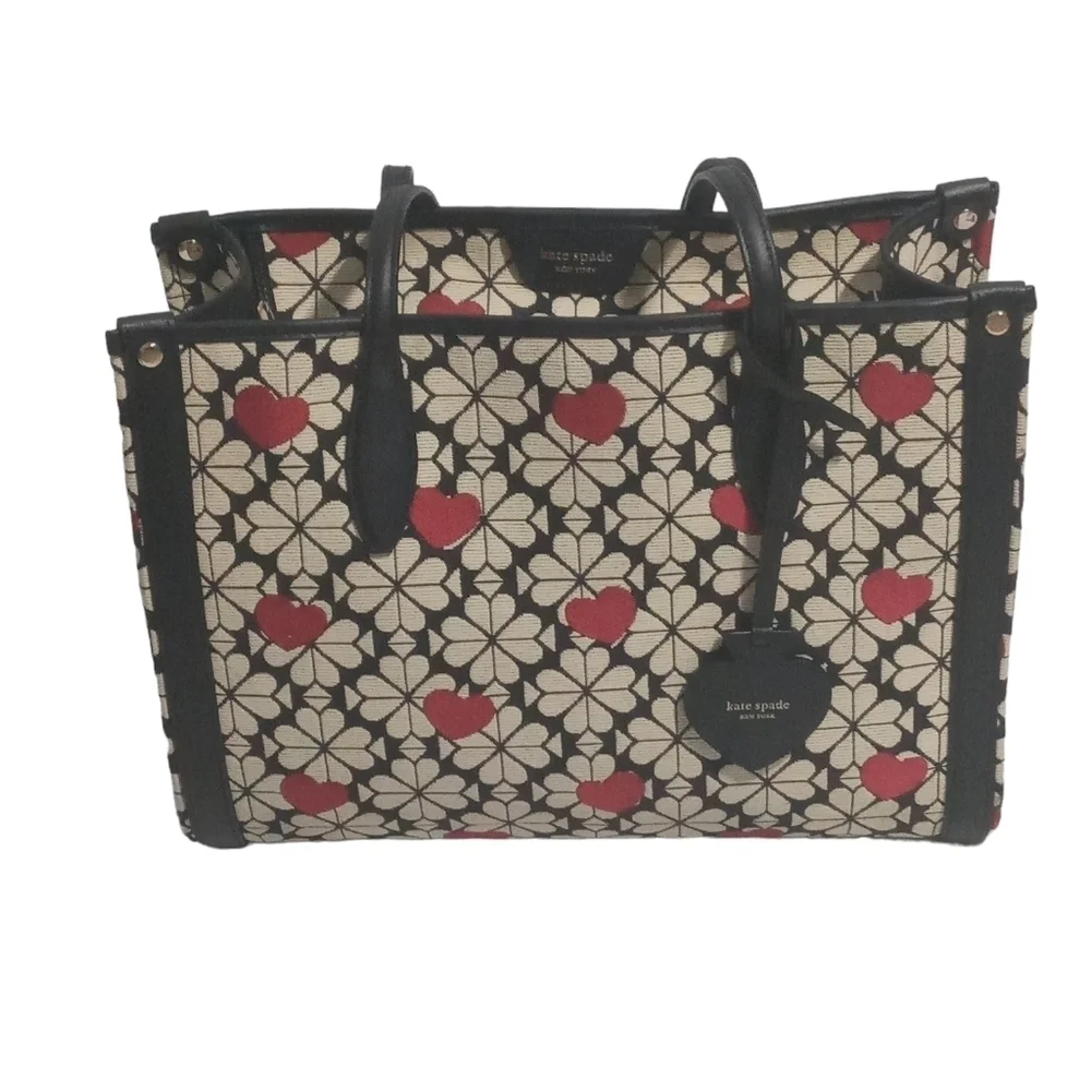 Kate Spade Italian Jacquard Canvas Heart Red Black Shoulder Tote Bag